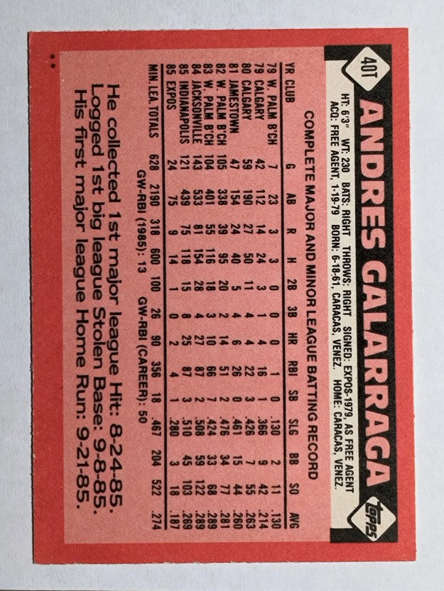 1986 Topps Traded #40T Andres Galarraga XRC