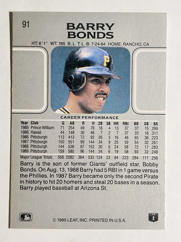 1990 Leaf #91 Barry Bonds