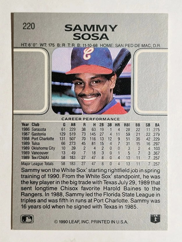 1990 Leaf #220 Sammy Sosa RC