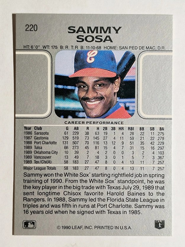 1990 Leaf #220 Sammy Sosa RC