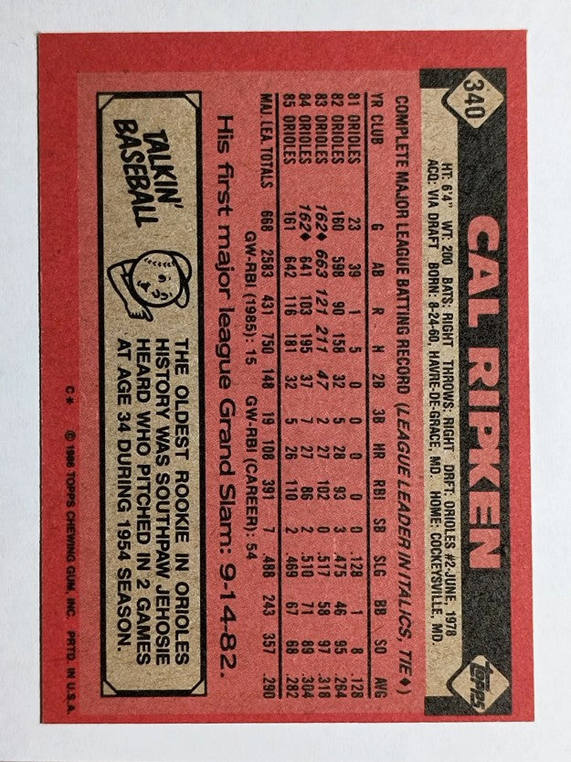 1986 Topps #340 Cal Ripken
