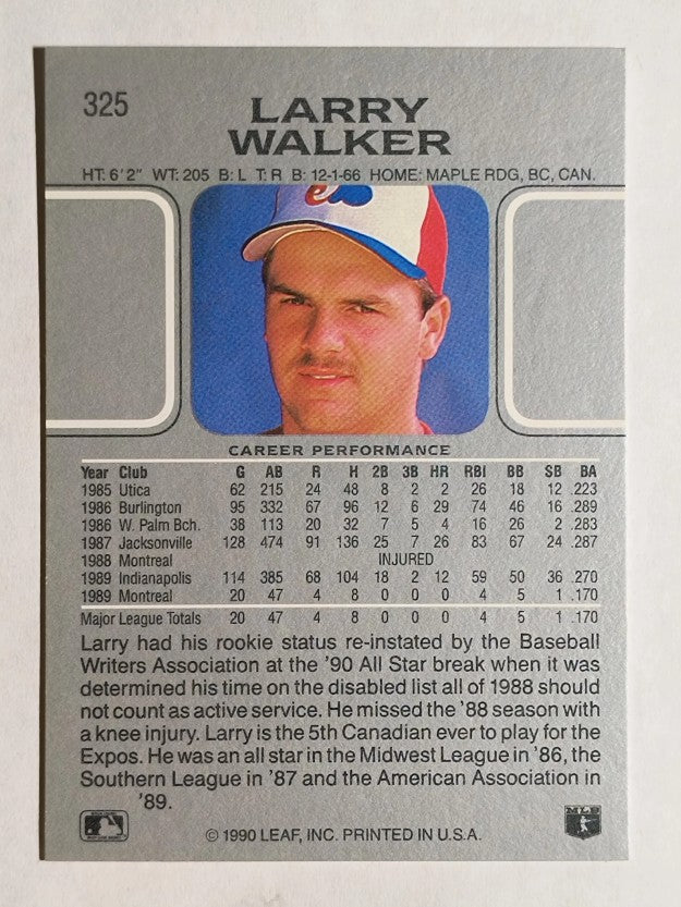 1990 Leaf #325 Larry Walker RC