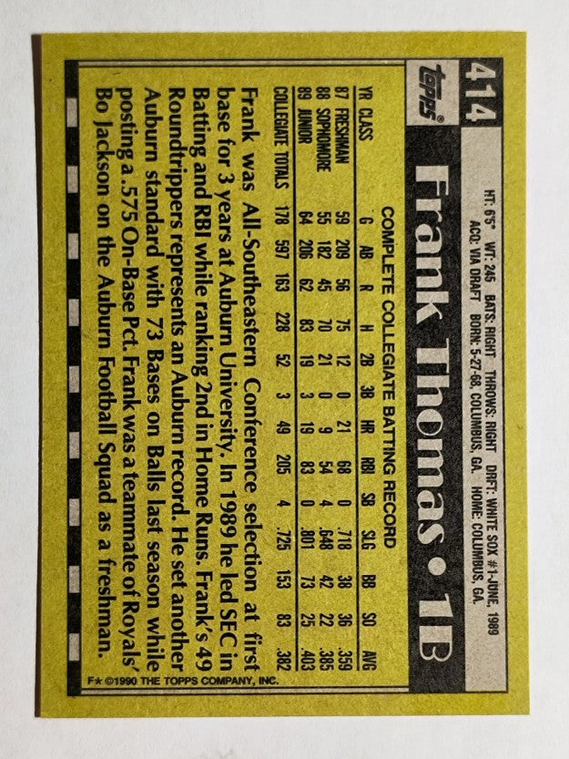 1990 Topps #414 Frank Thomas RC