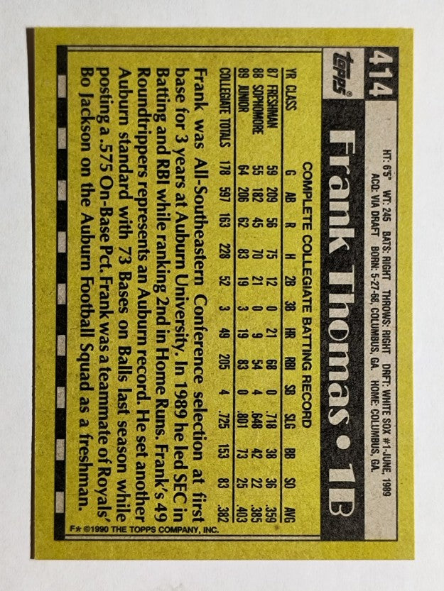 1990 Topps #414 Frank Thomas RC