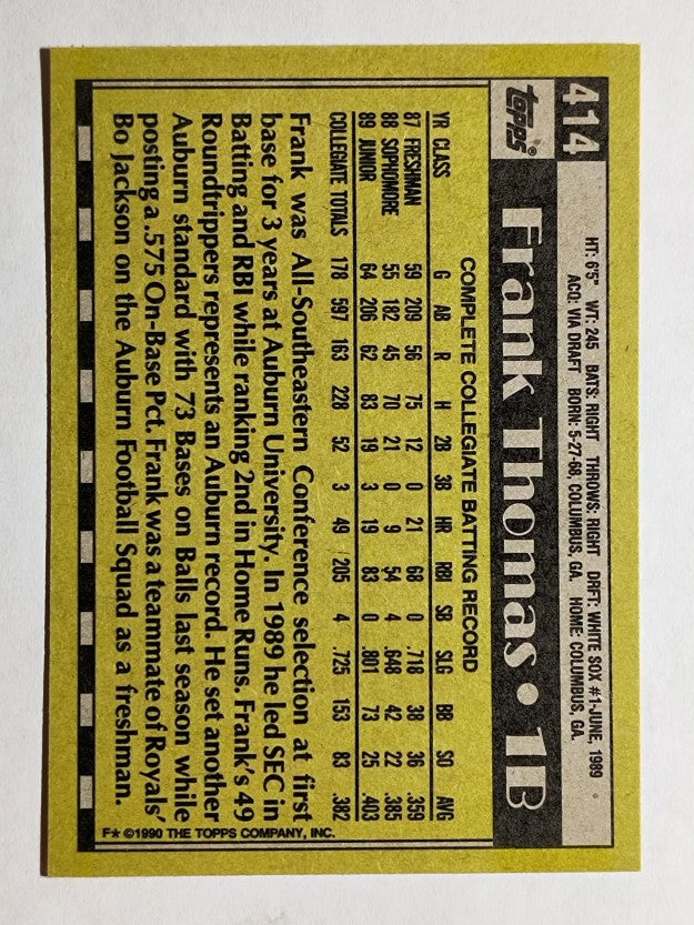 1990 Topps #414 Frank Thomas RC
