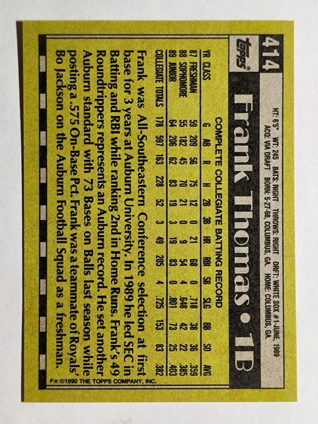1990 Topps #414 Frank Thomas RC