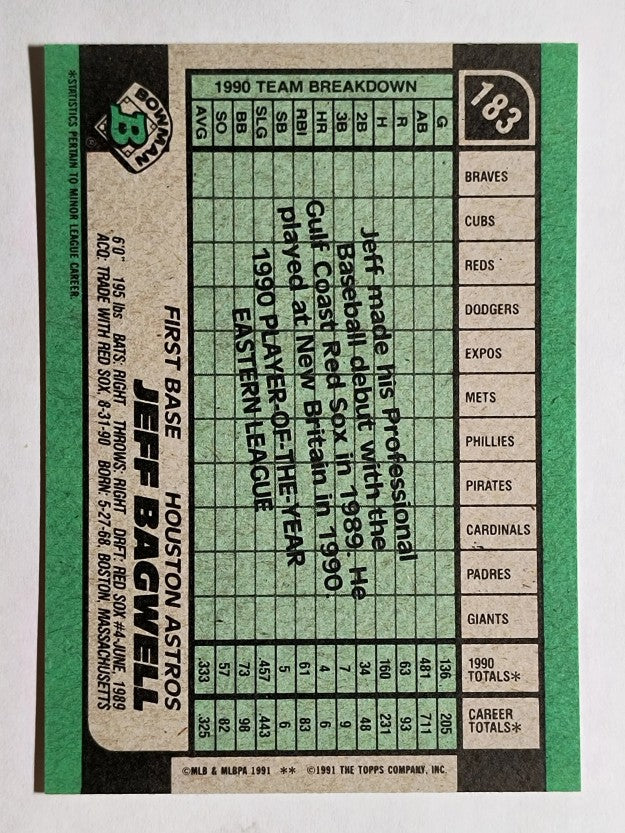 1991 Bowman #183 Jeff Bagwell RC