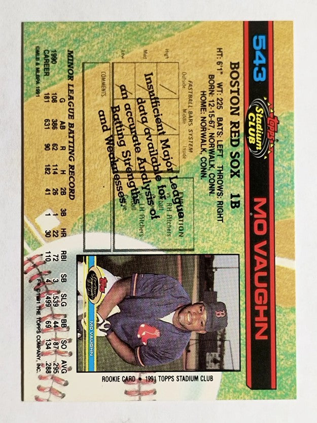1991 Stadium Club #543 Mo Vaughn