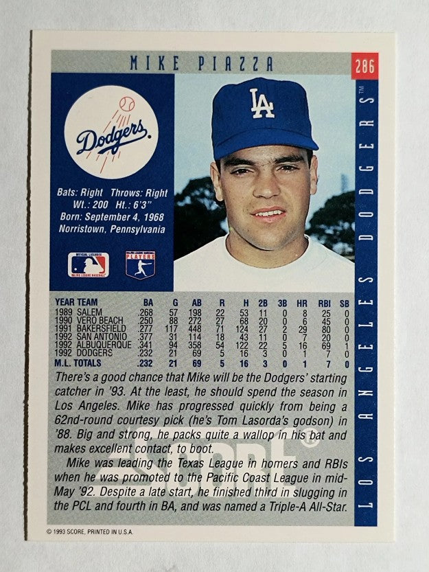 1993 Score #286 Mike Piazza