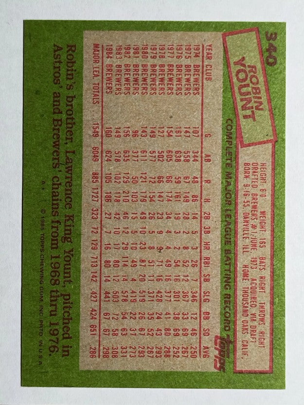 1985 Topps #340 Robin Yount