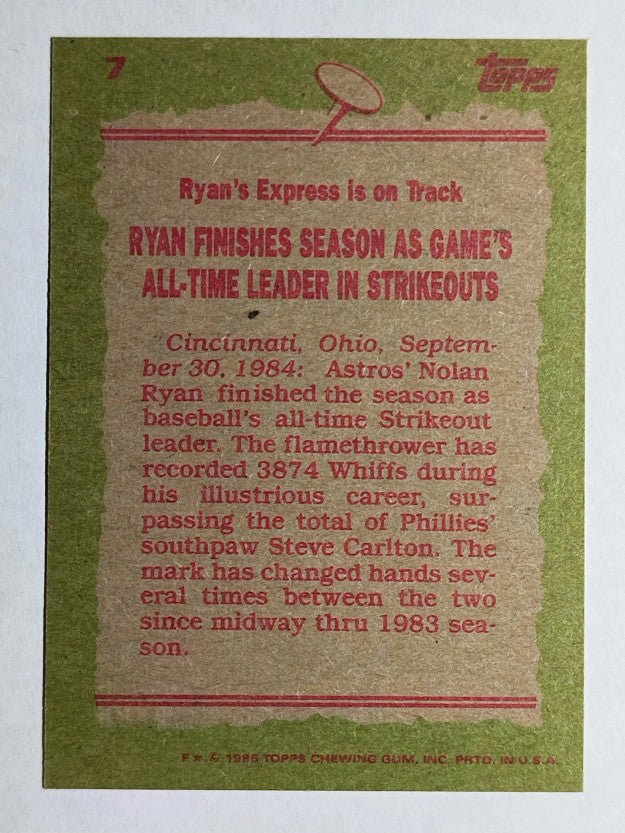 1985 Topps #7 Nolan Ryan RB