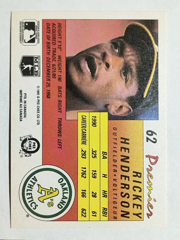 1991 O-Pee-Chee Premier #62 Rickey Henderson
