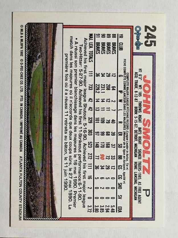 1992 O-Pee-Chee #245 John Smoltz