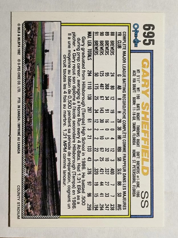 1992 O-Pee-Chee #695 Gary Sheffield