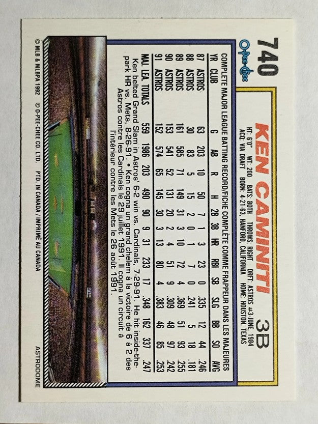 1992 O-Pee-Chee #740 Ken Caminiti