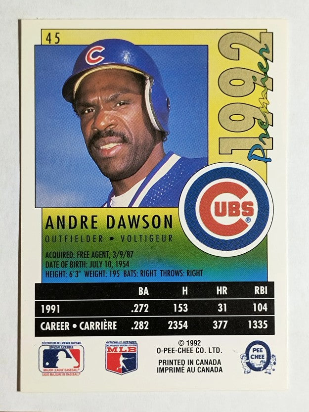 1992 O-Pee-Chee Premier #45 Andre Dawson