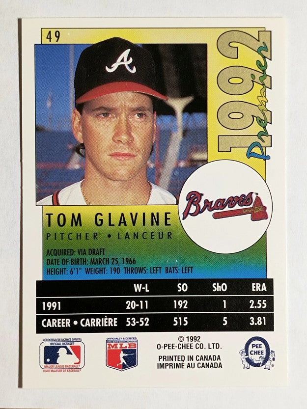 1992 O-Pee-Chee Premier #49 Tom Glavine