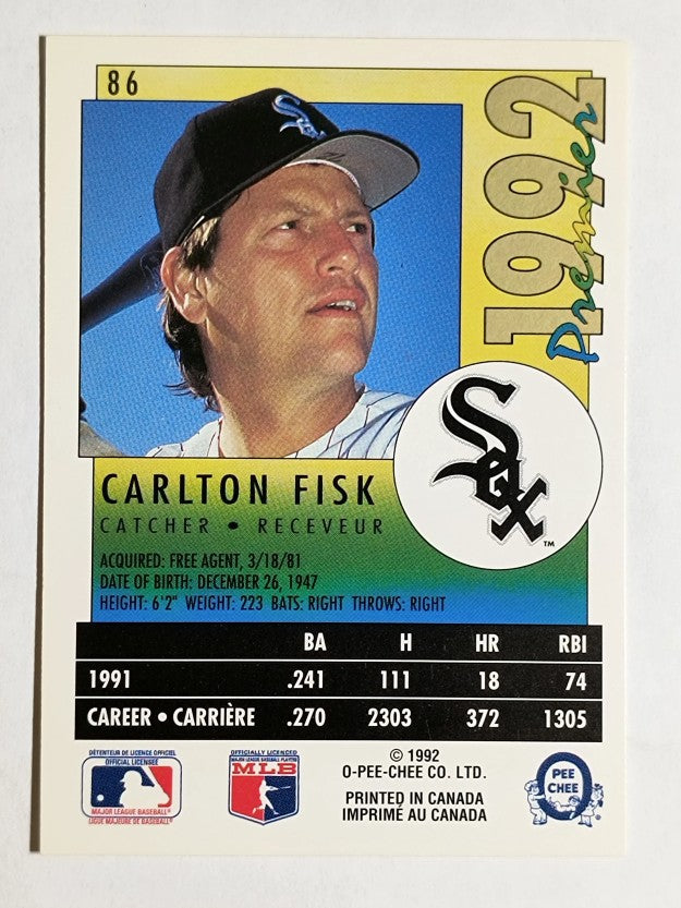 1992 O-Pee-Chee Premier #86 Carlton Fisk