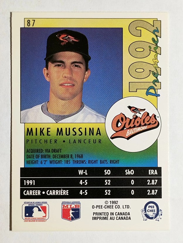 1992 O-Pee-Chee Premier #87 Mike Mussina