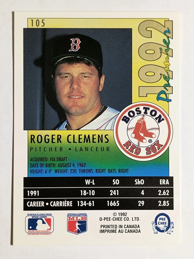 1992 O-Pee-Chee Premier #105 Roger Clemens