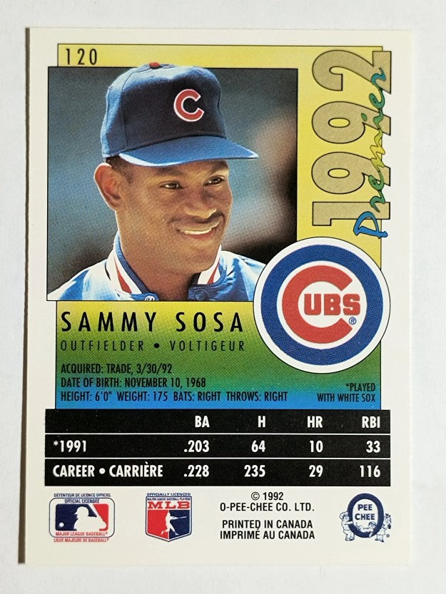 1992 O-Pee-Chee Premier #120 Sammy Sosa