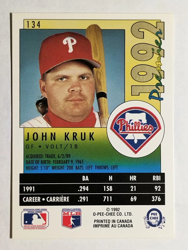 1992 O-Pee-Chee Premier #134 John Kruk