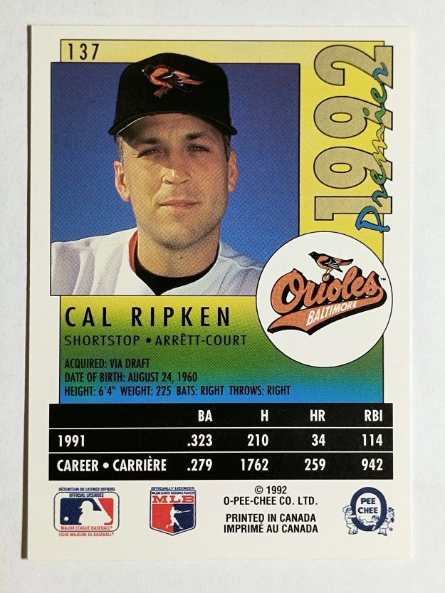 1992 O-Pee-Chee Premier #137 Cal Ripken