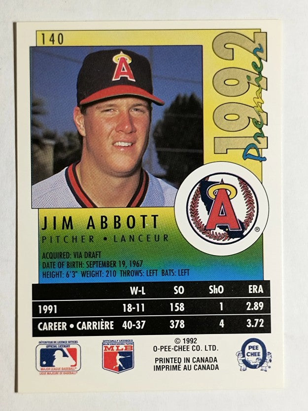 1992 O-Pee-Chee Premier #140 Jim Abbott
