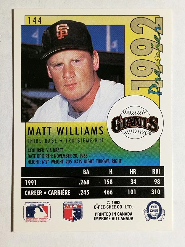 1992 O-Pee-Chee Premier #144 Matt Williams
