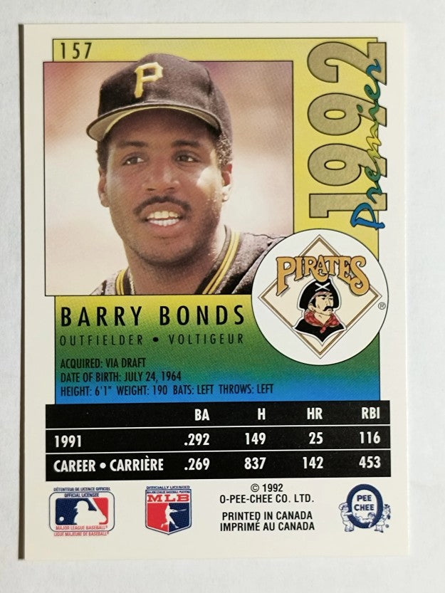 1992 O-Pee-Chee Premier #157 Barry Bonds