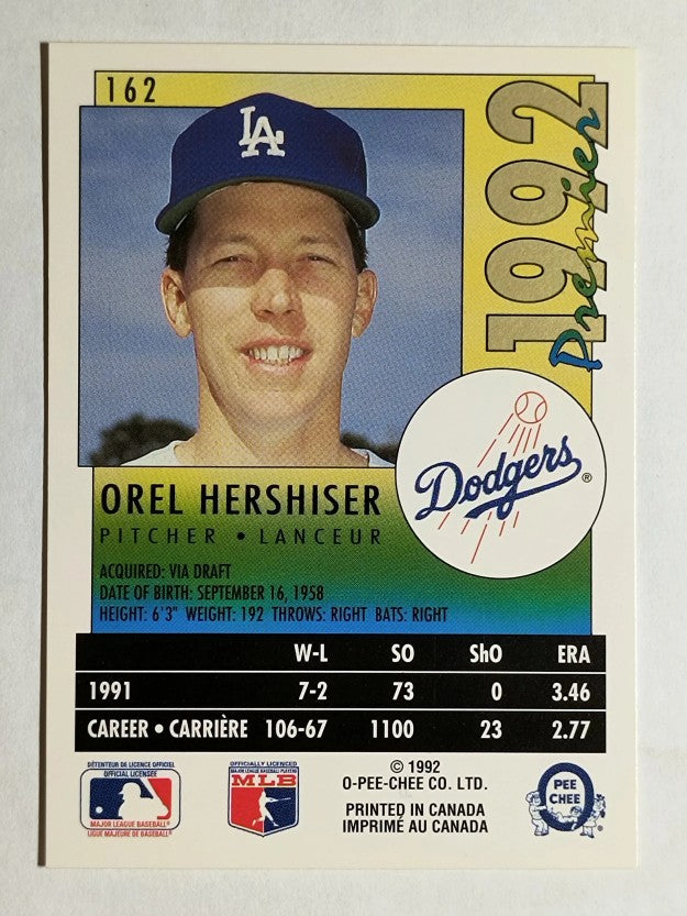 1992 O-Pee-Chee Premier #162 Orel Hershiser