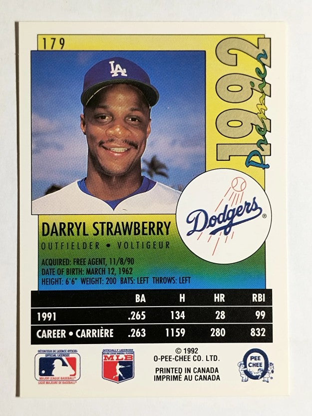 1992 O-Pee-Chee Premier #179 Darryl Strawberry