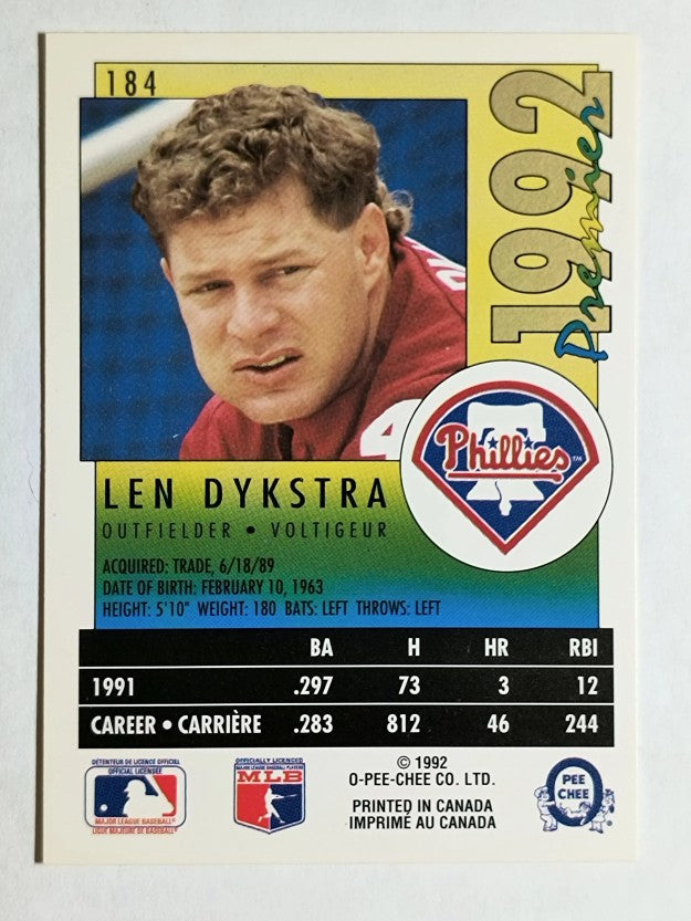 1992 O-Pee-Chee Premier #184 Len Dykstra