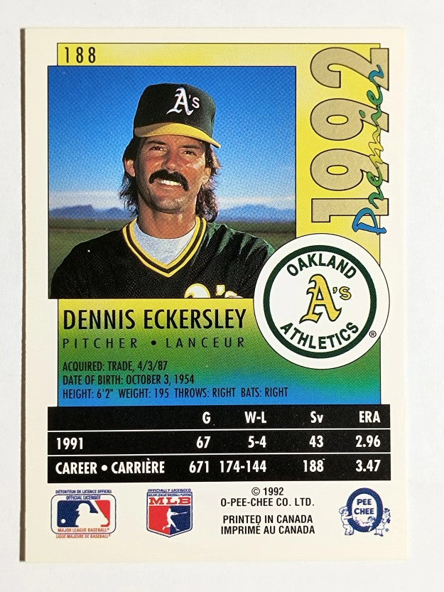 1992 O-Pee-Chee Premier #188 Dennis Eckersley