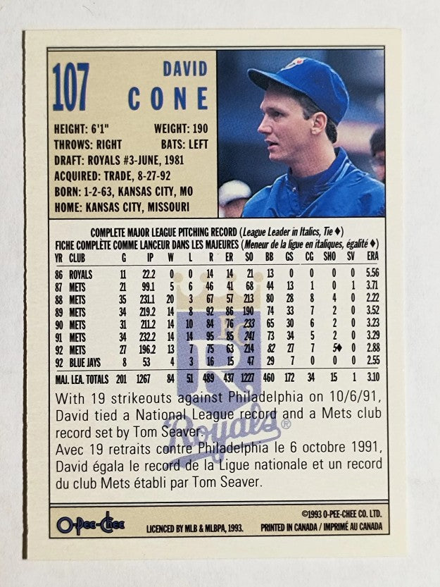 1993 O-Pee-Chee #107 David Cone