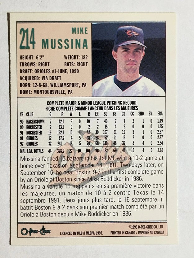 1993 O-Pee-Chee #214 Mike Mussina