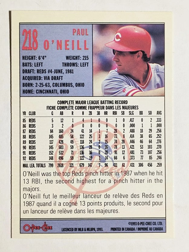 1993 O-Pee-Chee #218 Paul O'Neill