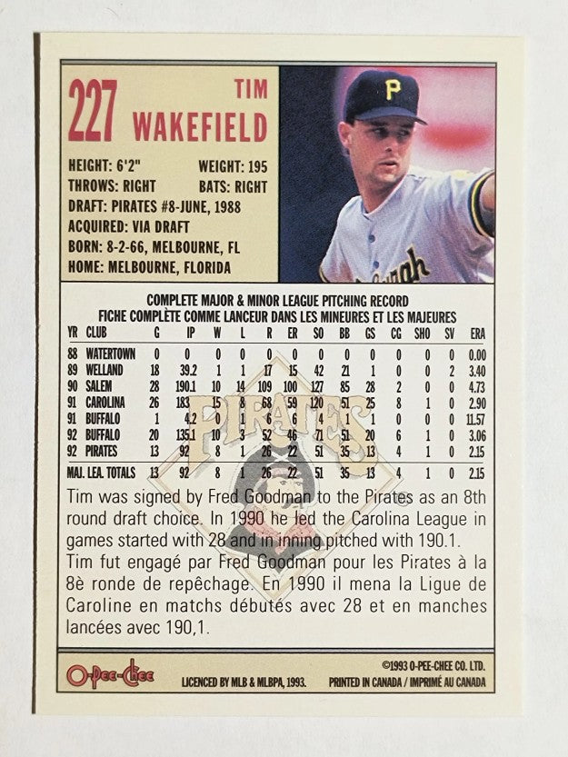 1993 O-Pee-Chee #227 Tim Wakefield