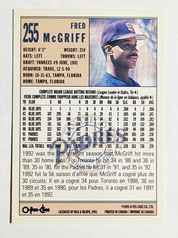 1993 O-Pee-Chee #255 Fred McGriff