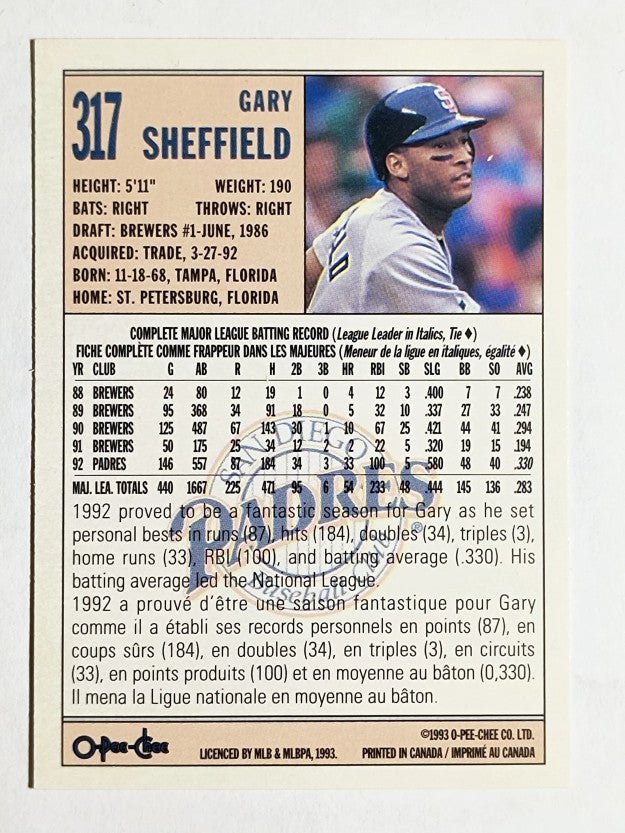 1993 O-Pee-Chee #317 Gary Sheffield