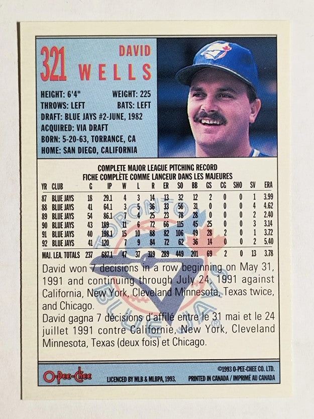1993 O-Pee-Chee #321 David Wells