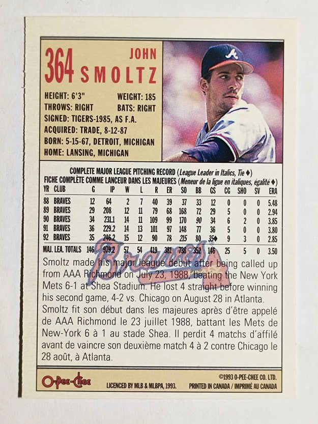 1993 O-Pee-Chee #364 John Smoltz