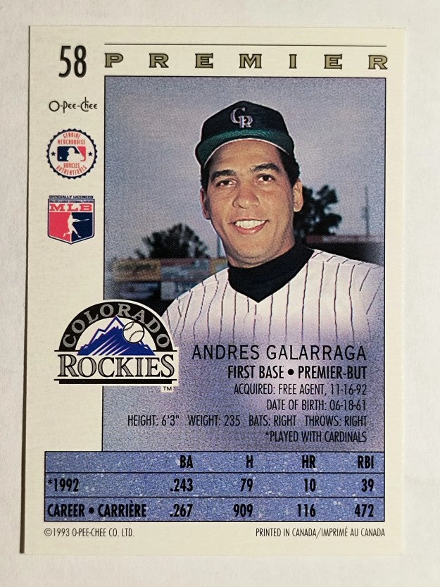 1993 O-Pee-Chee Premier #58 Andres Galarraga