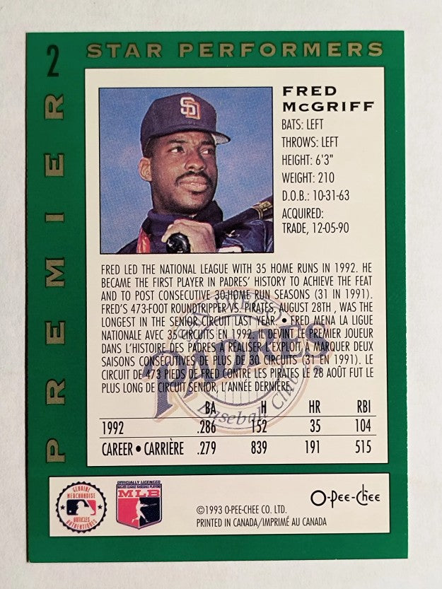 1993 O-Pee-Chee Premier Star Performers #2 Fred McGriff
