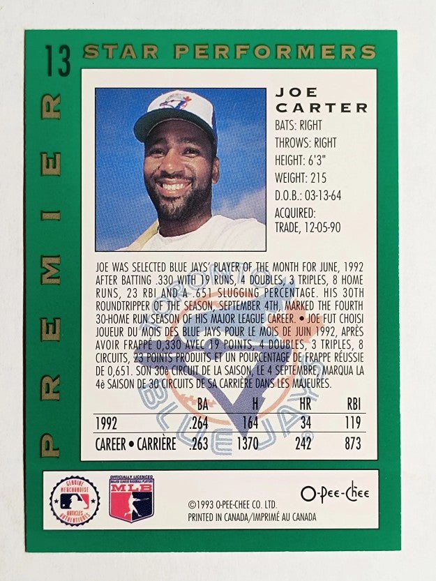 1993 O-Pee-Chee Premier Star Performers #13 Joe Carter