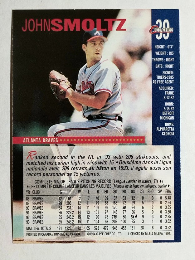 1994 O-Pee-Chee #39 John Smoltz