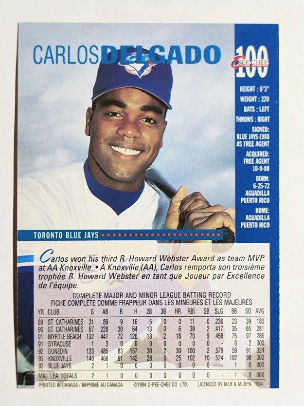 1994 O-Pee-Chee #100 Carlos Delgado