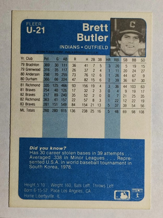 1984 Fleer Update #U21 Brett Butler