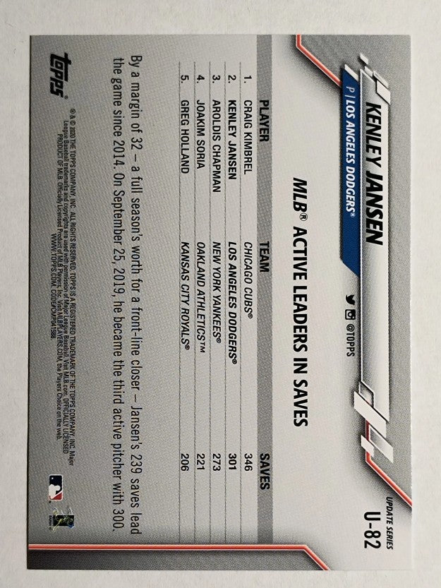 2020 Topps Update #U82 Kenley Jansen
