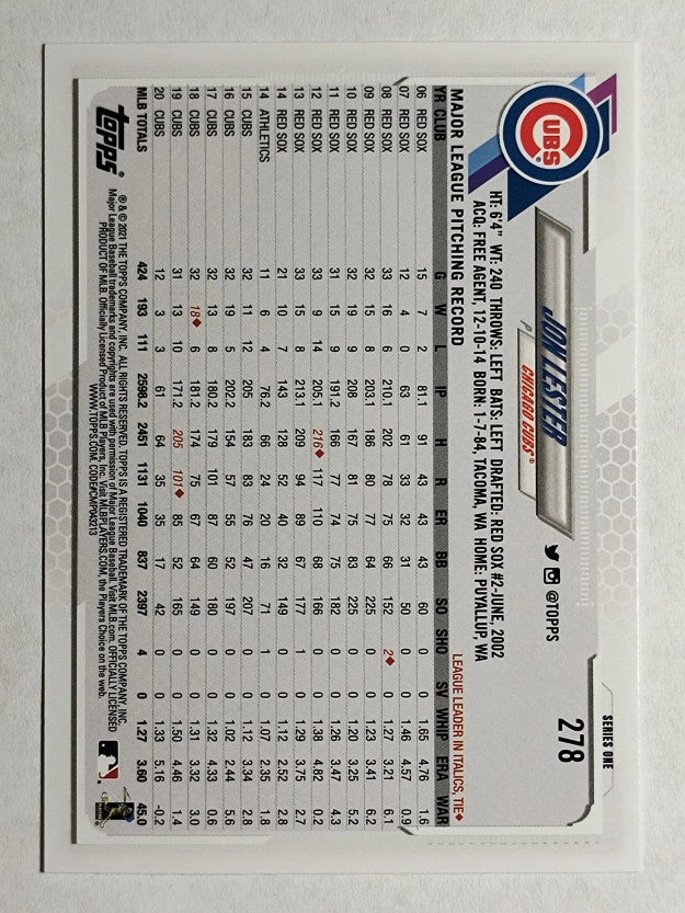 2021 Topps #278 Jon Lester